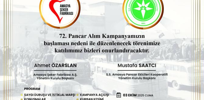 ŞEKER FABRİKASI 72. YILI AÇILIŞ KAMPANYASINA DAVET